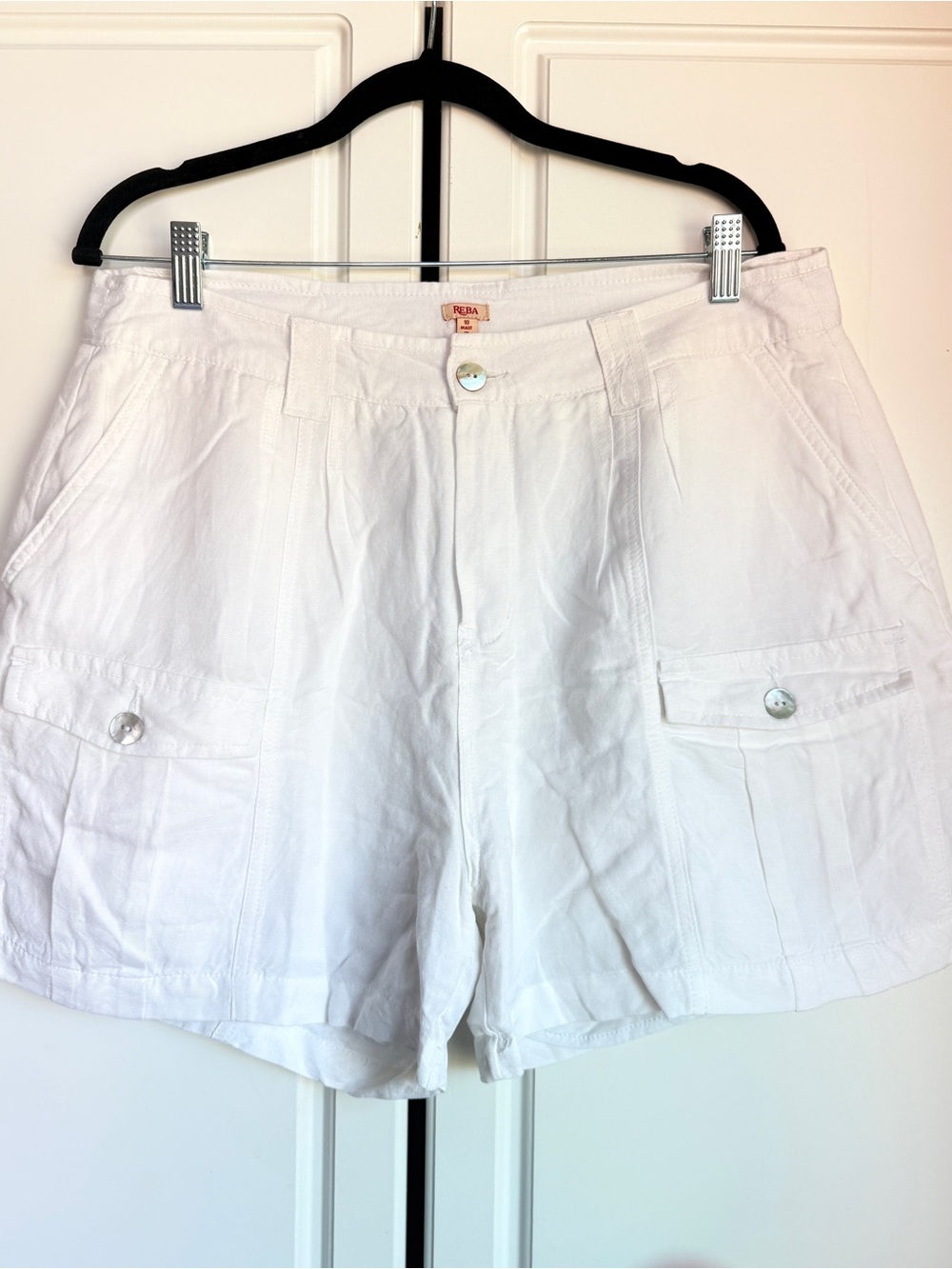 Reba White Cargo Pocket Shorts - Linen/Rayon Blend - Size 10